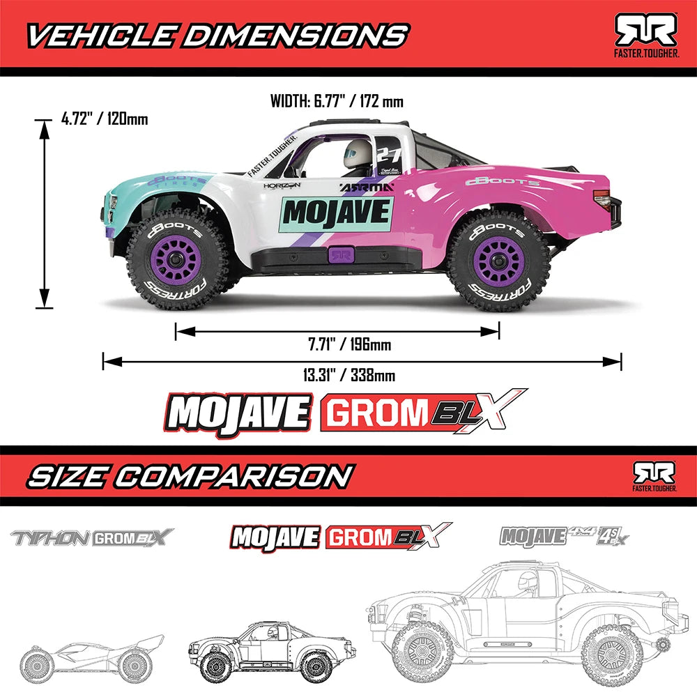 ARRMA Mojave GROM BLX Brushless 4WD RTR 1/14 Small Scale Desert Truck RC Electric Remote Control Model Car Adult Children's Toys