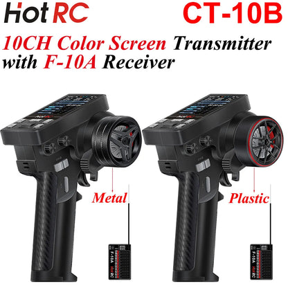 New HotRC CT-10B 10CH Remote Control Metal Handwheel Color Screen Transmitter F-10A  Receiver for RC Car Aircraft Boat Dron Part