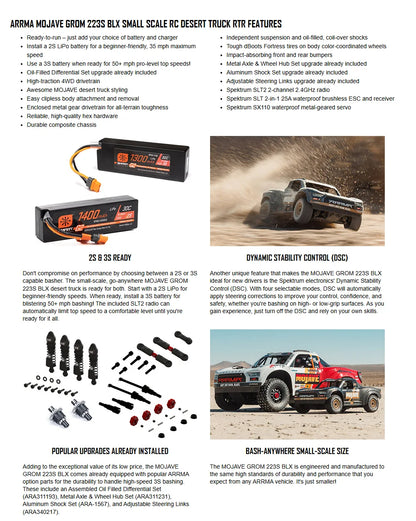 ARRMA Mojave GROM BLX Brushless 4WD RTR 1/14 Small Scale Desert Truck RC Electric Remote Control Model Car Adult Children's Toys