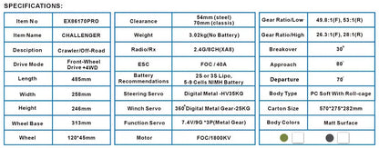 RGT CHALLENGER EX86170 PRO RC Crawler 4WD RTR 1/10 RC Electric Remote Control Model Car Off-Road Buggy Adult Kids Toys