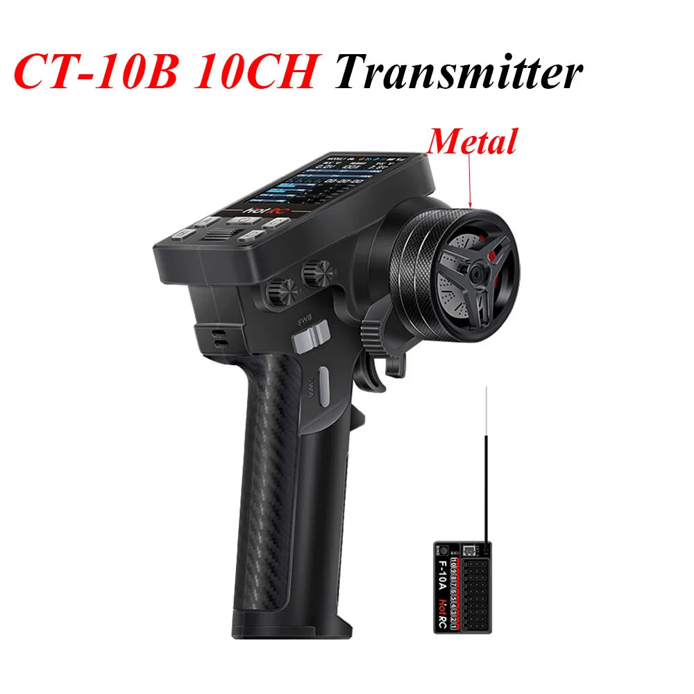 New HotRC CT-10B 10CH Remote Control Metal Handwheel Color Screen Transmitter F-10A  Receiver for RC Car Aircraft Boat Dron Part