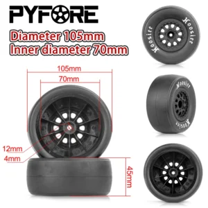 PYFORE 1/10 Flat Racing Tire Diameter 105mm RC Car Universal Wear-resistant Bald Tire W171