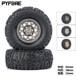 PYFORE 4Pcs 1.3Inch 1/18 1/24 RC Crawerl Wheels diammeter 65 *25mm 7mm Adapter W282